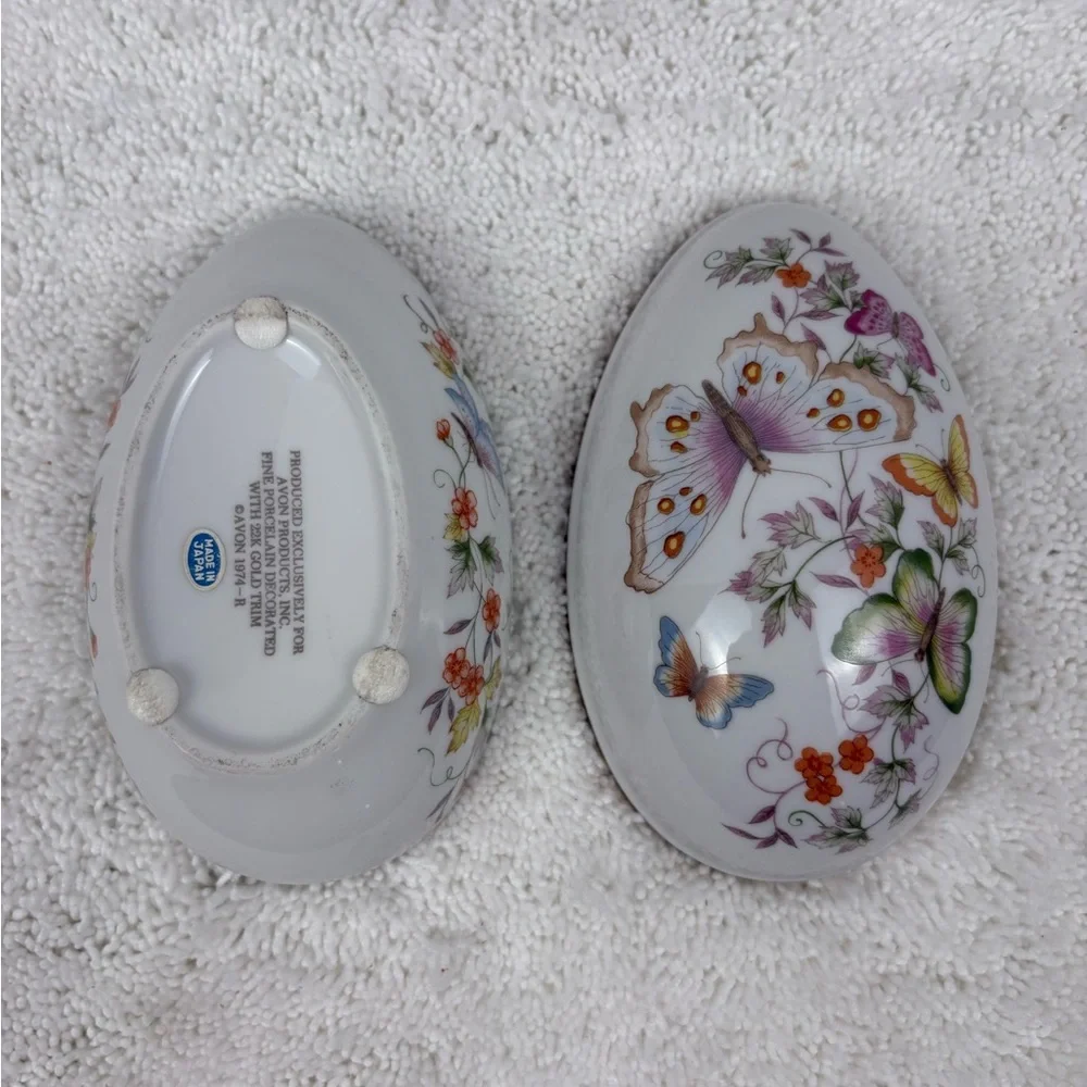 Vintage Avon Fine Porcelain Egg-Shaped Trinket Dish Accented with 22k Gold Trim